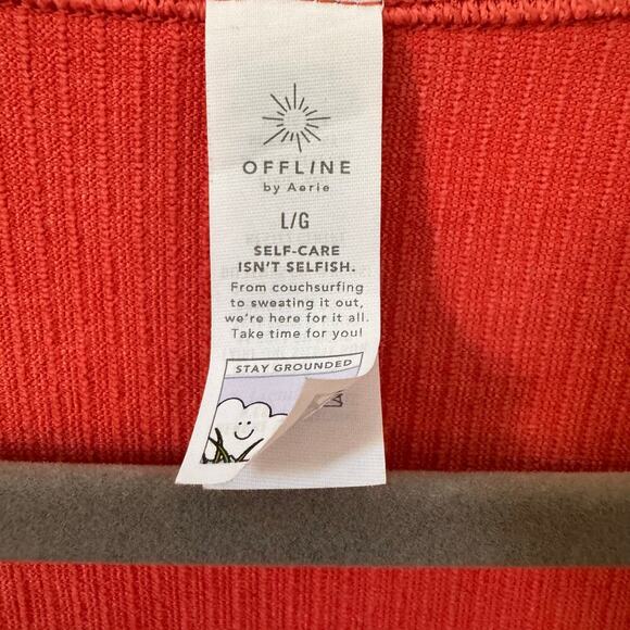 Aerie Offline Seamless Cable Square Neck Long Sleeve Crop Top Coral Orange Sz L - Picture 9 of 11